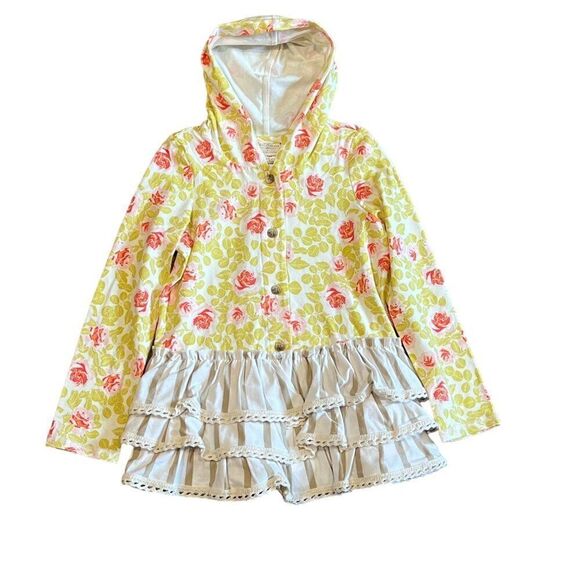 SweetHoney Hooded Ruffle Floral Button Down Long Sleeve Shirt Size 6 - Picture 1 of 5